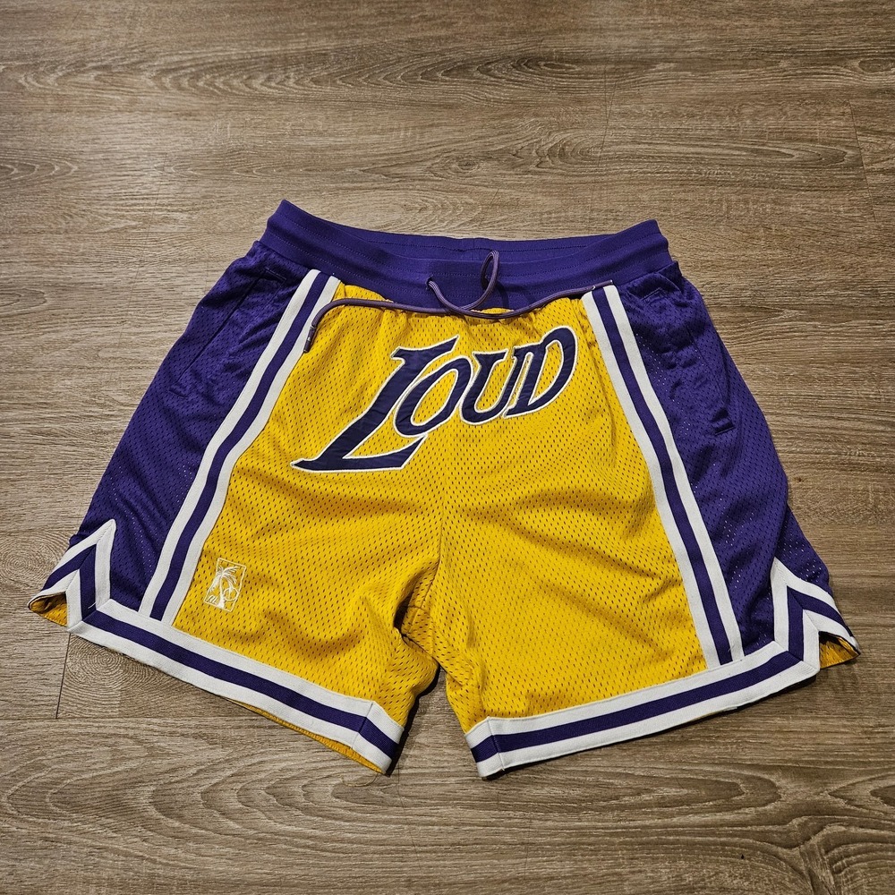 Rolling Loud Lakers Mesh Basketball Shorts Yellow Purple Mens XL 5"‎ Inseam
